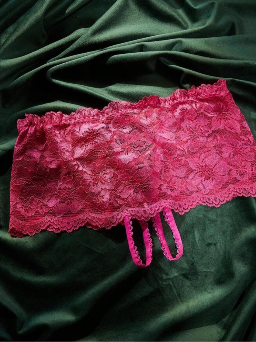 Stretch Lace Bandeau Panty with Flirty Strap Detail - Fuchsia